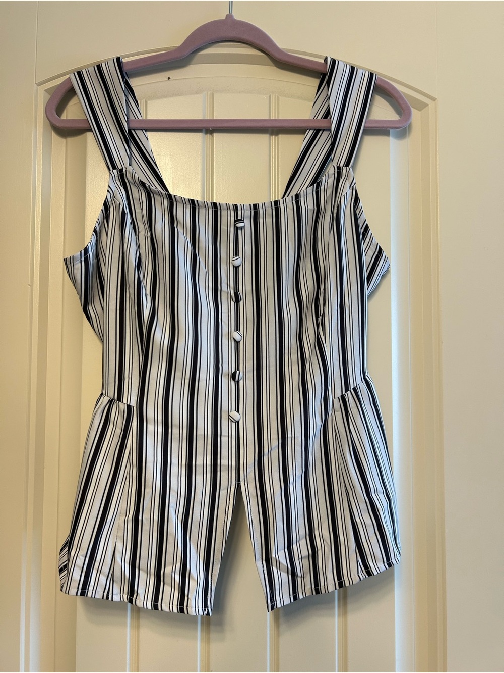 NWT Bella Poque Black and White Striped Button-Front Peplum Top